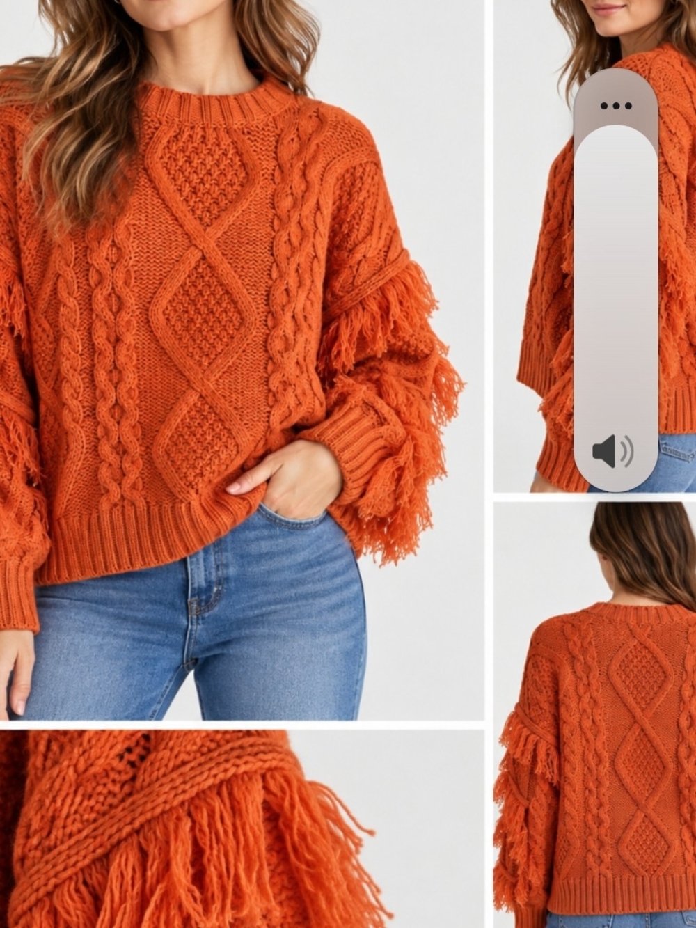Fringe Cable Knit Sweater - Orange
